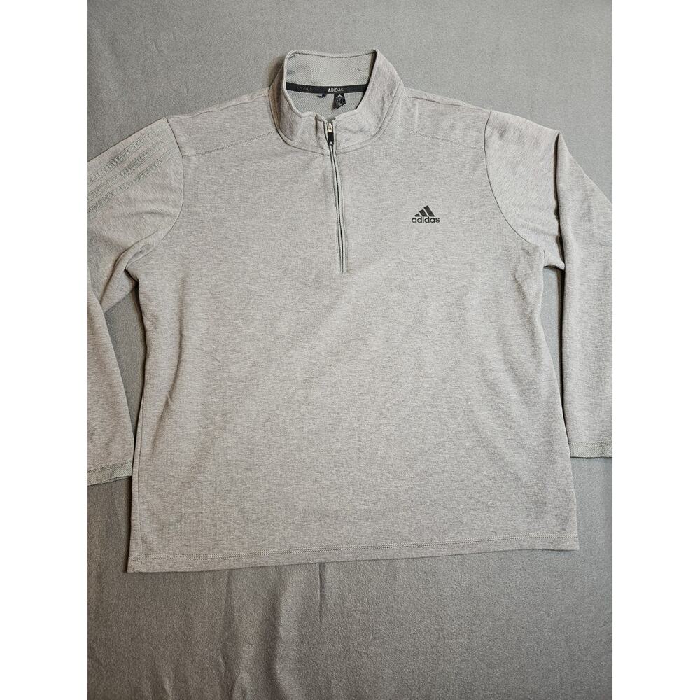 Adidas Shirt Mens Extra Large Gray Long Sleeve Pullover Golf 3-Stripes 1/4 Zip